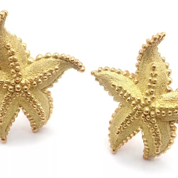Authentic! Vintage Tiffany & Co Starfish 18k Yellow Gold Large Earrings - Picture 3 of 9